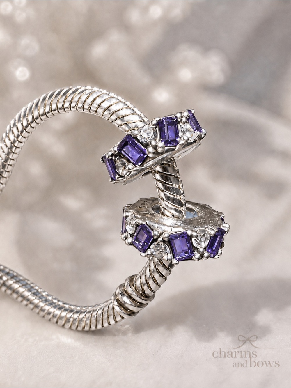 PAIR** Purple & Clear Crystal Stopper/Spacer Charms